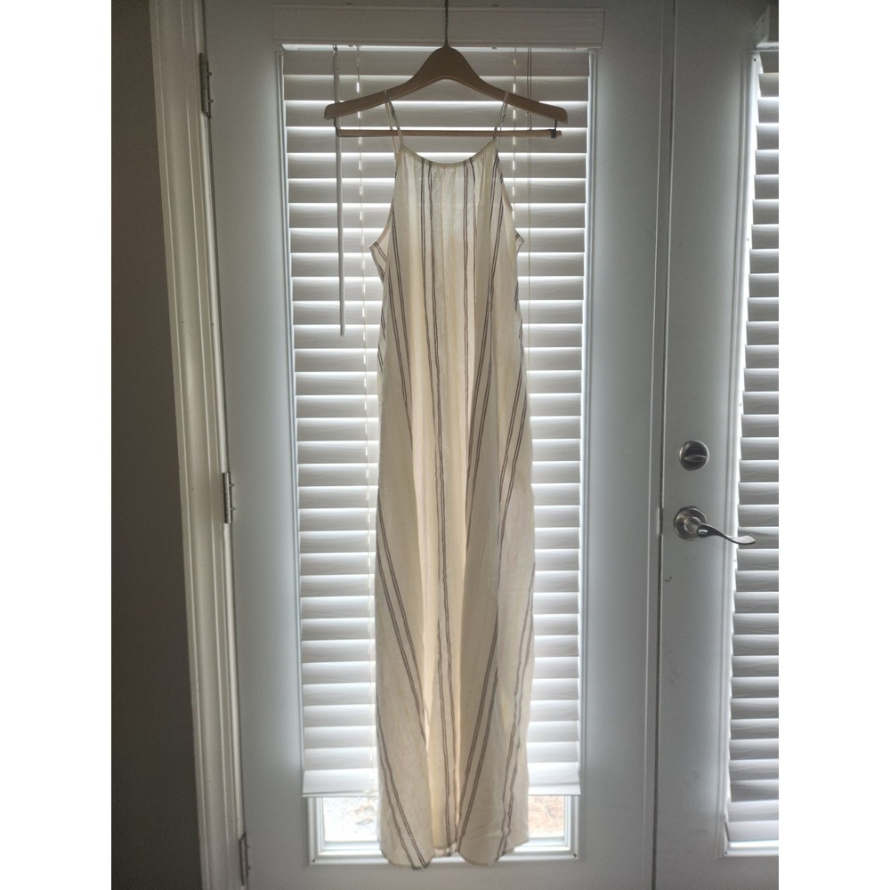 A New Day white linen-blend maxi dress with black & yellow vertical stripes. Med - Picture 3 of 7